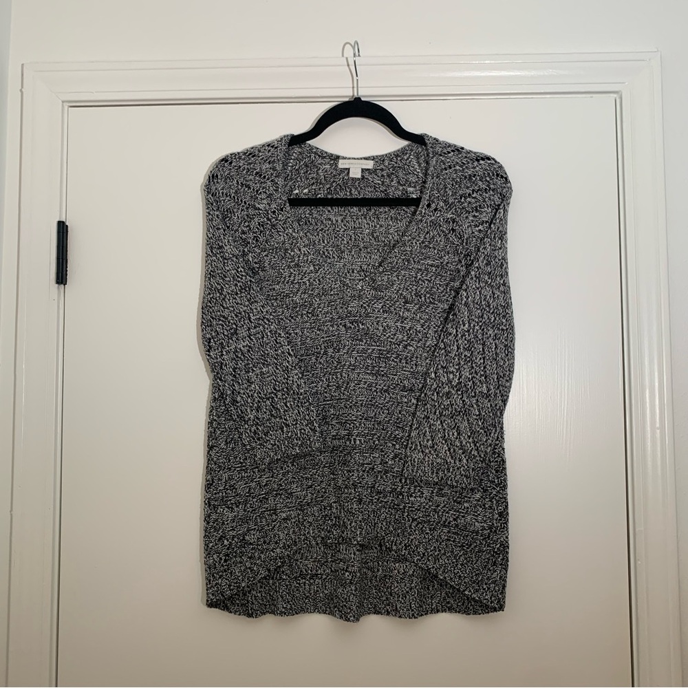 NYCO Raglan Cable Knit Sweater Multiple Knit Stitch Combo Charcoal Gray & White
